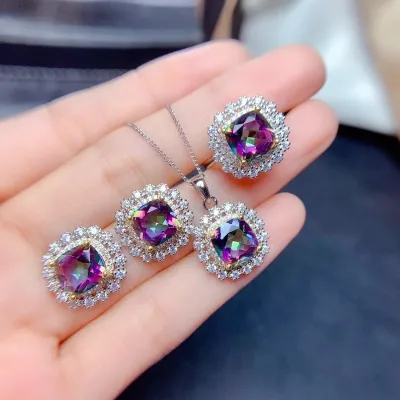 Boho Purple Zircon Stone Necklace Set (4 pcs)